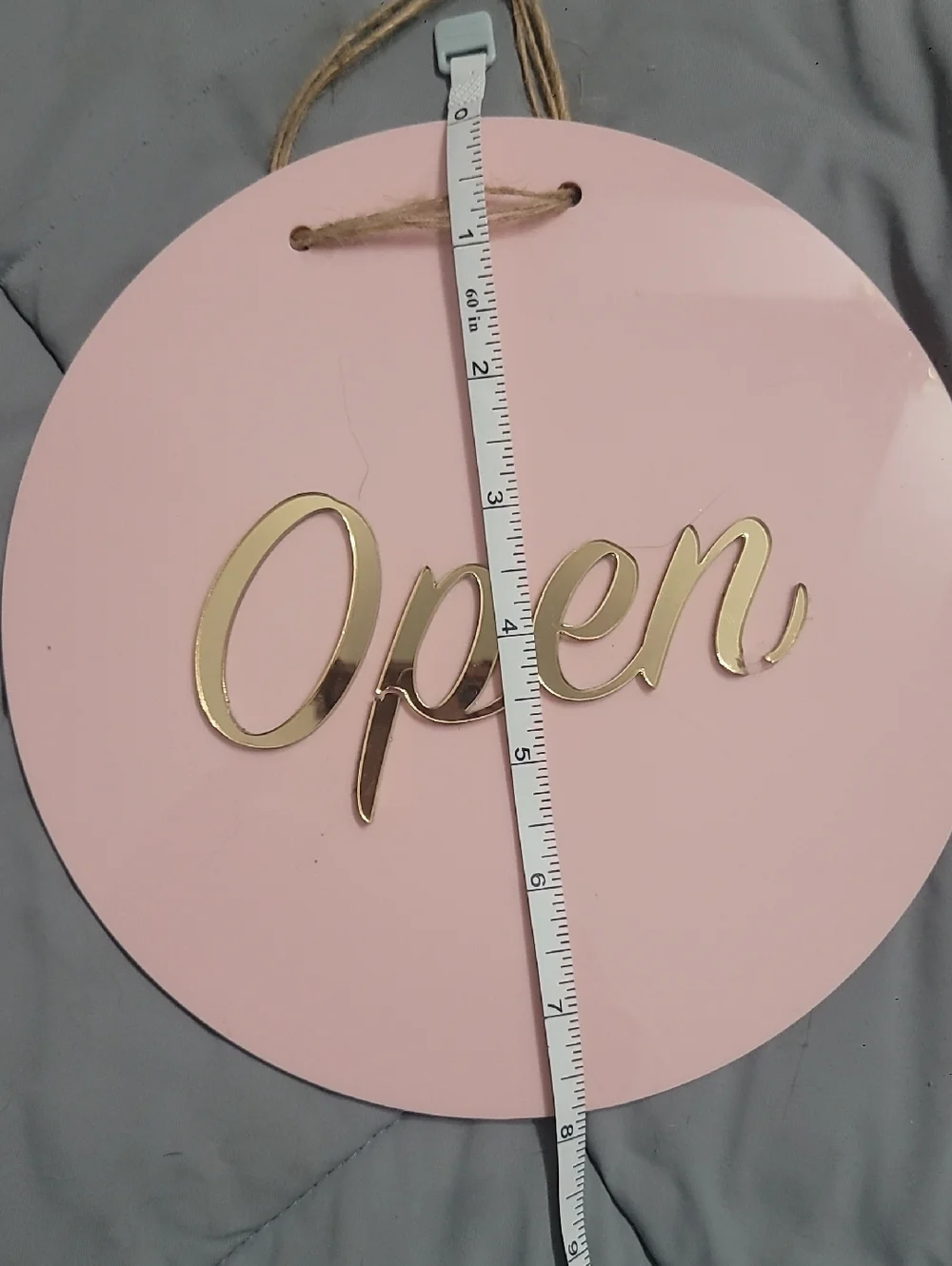 Pink Round Hanging 'Open' Sign with Gold Lettering - Picture 4 of 5